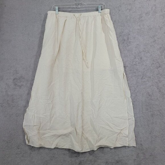 NWOT J. Crew Womens Long Beige Skirt L Viscose Blend Elastic Waist Slit side - Picture 1 of 9